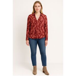 509 Knox Rose Red Boho Print Button-Down Blouse • Long Sleeve Casual Top